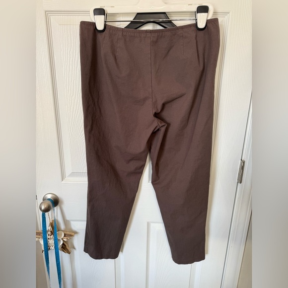 EILEEN FISHER Pants Large Stretch Cotton Twill Slim Taper Elastic Waist Brown - Picture 2 of 4